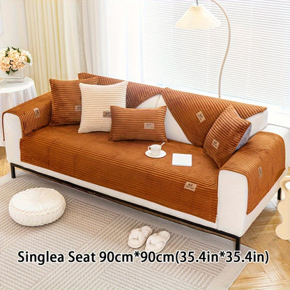 Thickened plush sofa cover with modern style to protect against dirt, slips, scratches and pets in home or office.