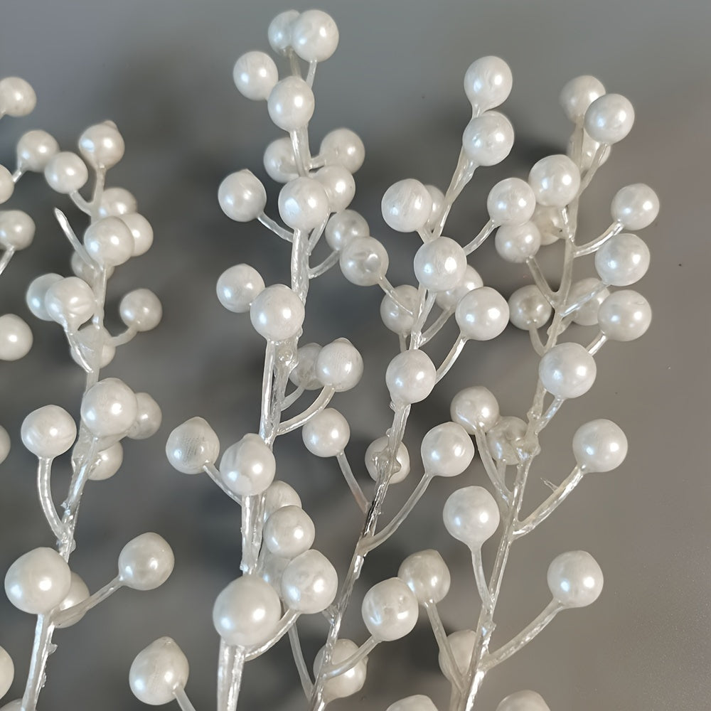 10-Pack Artificial Pearl Berry Stems for Holiday Decor, Great for DIY Crafts and Party Settings - Versatile Hanging Faux Berries