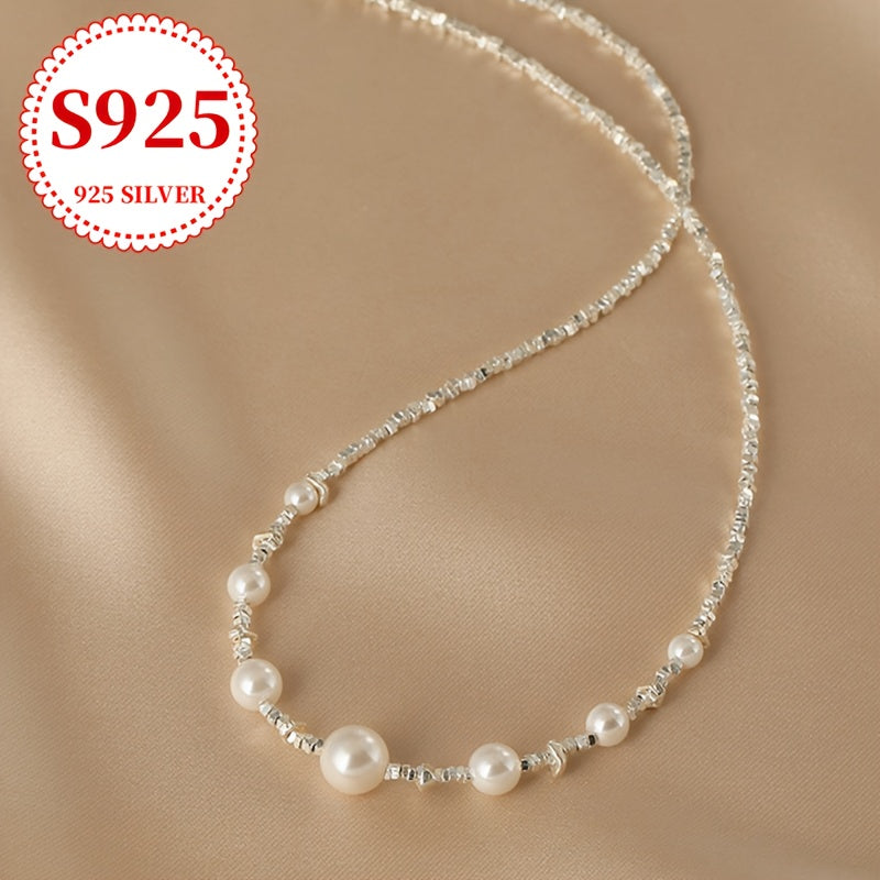 A stunning and one-of-a-kind pearl necklace crafted from lustrous S925 silver, tailored for the modern woman. Ideal for special occasions such as proposals, engagements, wedding anniversaries, and Valentine's Day. This elegant and unique design is a