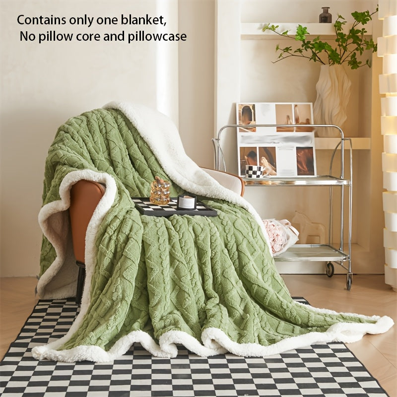 Luxurious Matcha Green Double-Layer Taffeta Fleece Blanket - Featuring 210g of Lamb Velvet and 220g of Cuff for Ultimate Comfort. Perfect for Bedroom, Living Room, or Office - Suitable for All Seasons. Easy to Clean in the Washing Machine with a