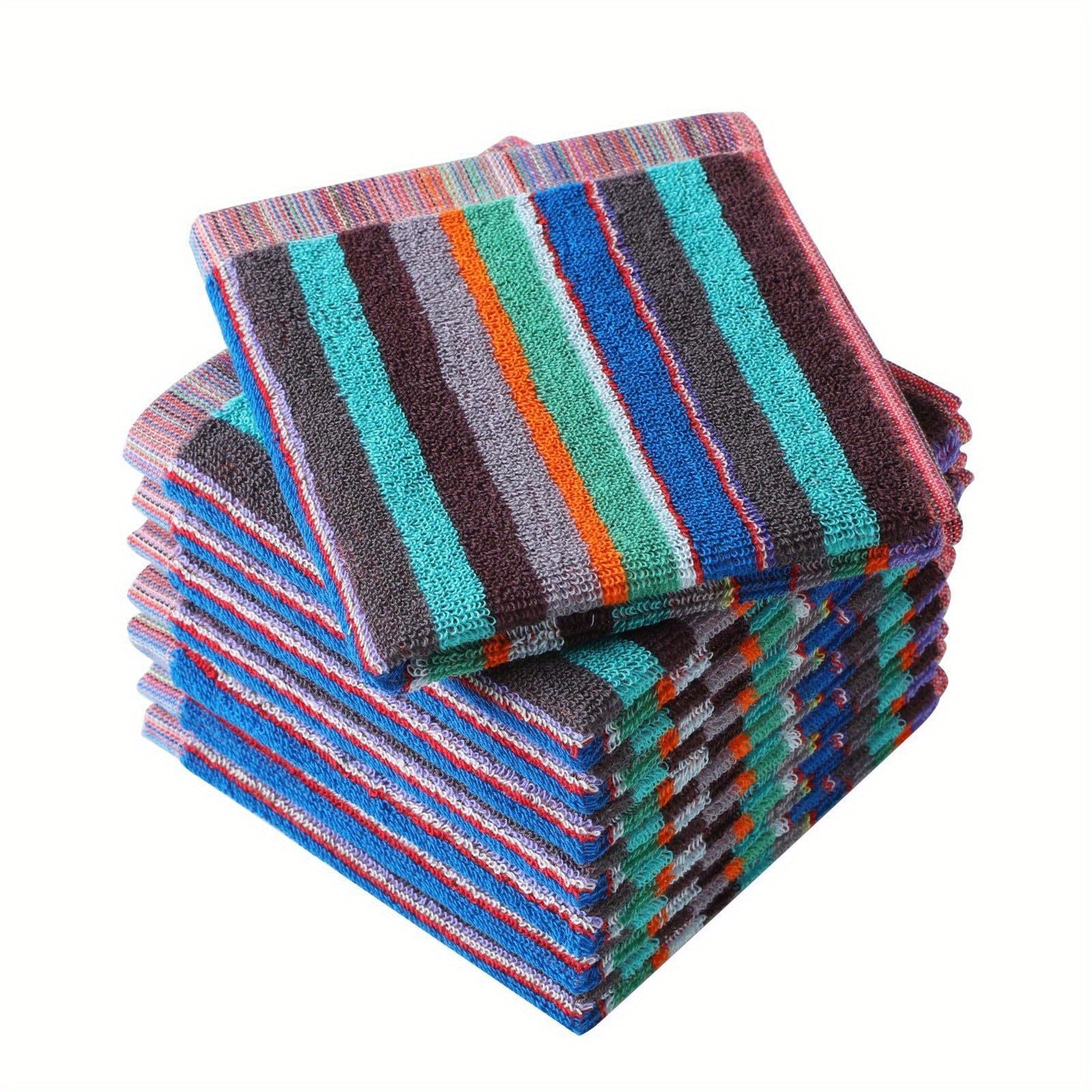 6/12 Pack of 100% Cotton Washcloths with Hanging Loop, Contemporary Knit Fabric Striped Hand Towels, Soft Absorbent Cleaning Rags for Kitchen & Home, Space-Themed Square Design, 500 GSM