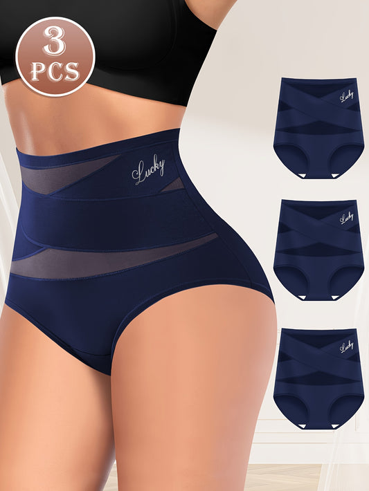 High-waisted tummy control panties, breathable mesh, seamless triangle shapewear with butt lifting feature (3 pieces).