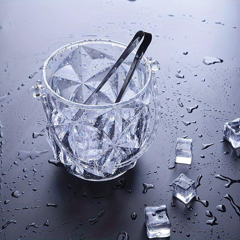 1 piece transparent plastic ice bucket with handle, ice pliers, and beverage tub for parties and drinks, ideal for cocktail bars.