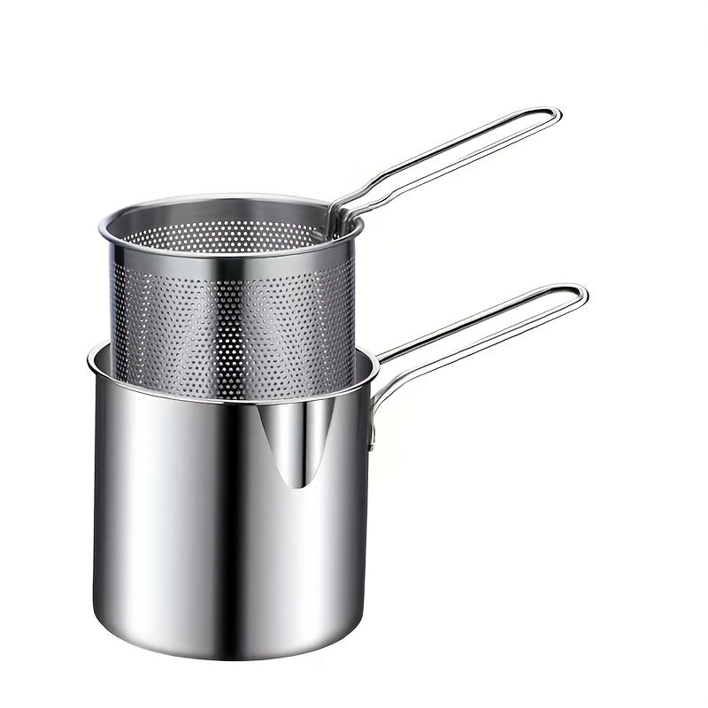 Japanese Tempura Cooking Pot for Home Kitchens - Small Deep Fryer Made of 304 Stainless Steel, Includes Strainer for Oil-Saving Features