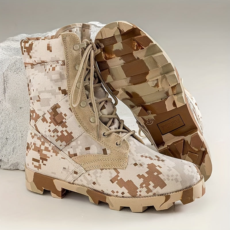 Men's Mid-Calf Hiking Boots with Anti-Slip Camouflage Design.