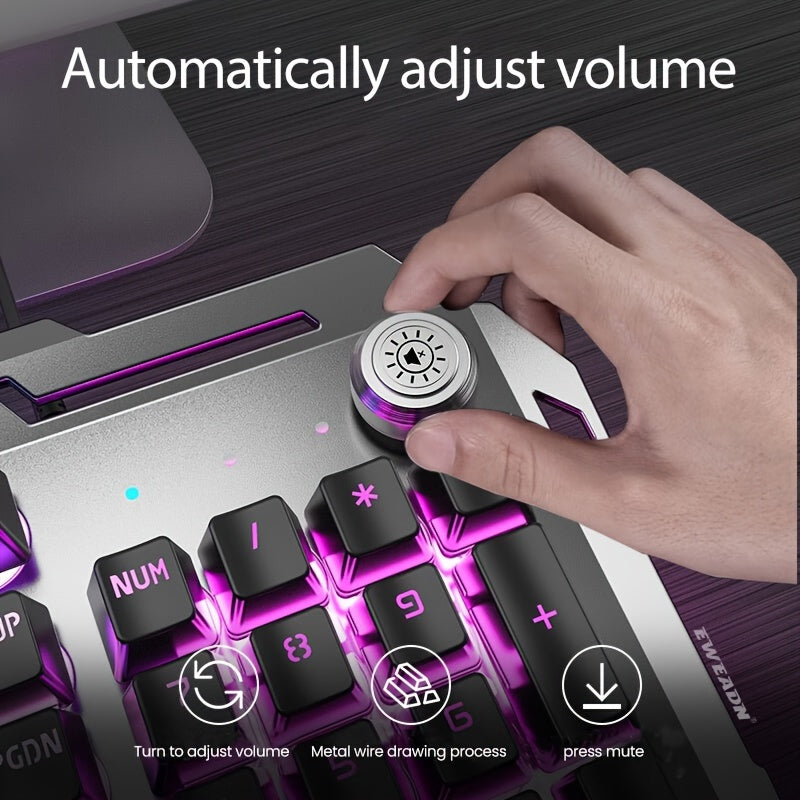 EWEADN Wired Gaming Keyboard with LED Backlit, Silent Design, and Volume Knob, suitable for Desktop & Notebook Computers.