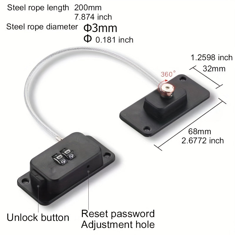 Simple to set up child safety locks with a 2-digit password for drawers, fridges, cabinets, and windows. No need to drill holes. Comes in gray, white, and black colors and is phthalate-free.