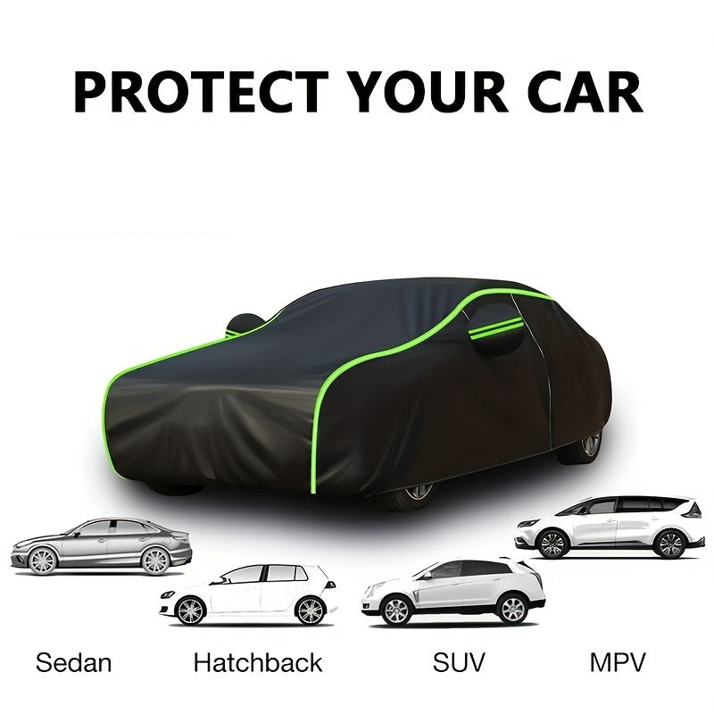 High-quality polyester car cover provides full protection against sun, rain, and snow, suitable for most car models.