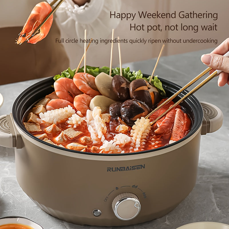 Large electric cooker with multiple functions: hot pot, frying pan, and steamer. Ideal for dormitory use in winter. 220V-240V with European plug. Made of durable PP material.