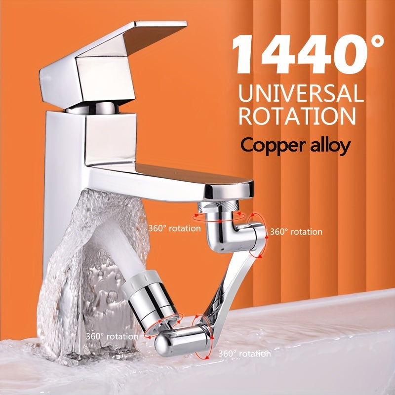 Silver Universal Rotary Faucet Nozzle saves water, extends kitchen faucets, fits washbasins, and improves home sink functionality - a perfect gift for any household.