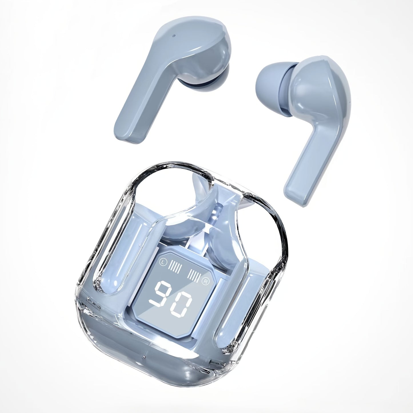 2024 Wireless In-Ear Headphones with Multi-Color Semi-Transparent Appearance and LED Digital Display.