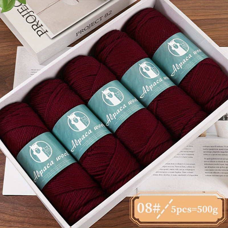 5-Pack Alpaca Wool Yarn, 500g Each, Multicolor Thick-Thin Yarn for Handmade Clothing - Various Styles