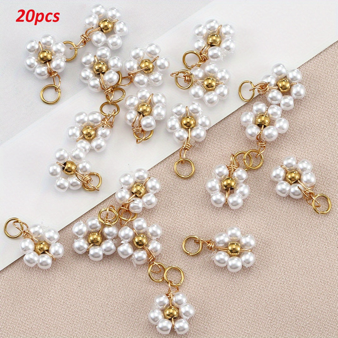 Set of 20 Vibrant Rhinestones and Artificial Pearl Flower Pendants Made of Stainless Steel for Crafting Handmade Necklaces and Bracelets