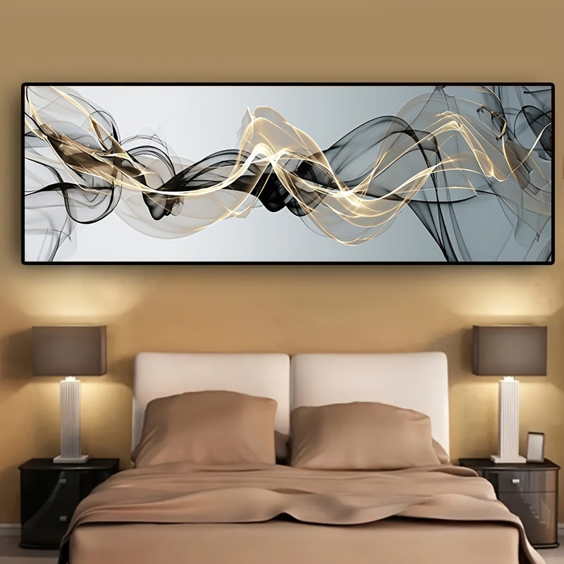 Modern Nordic canvas painting featuring abstract gold ribbon design, ideal for wall art decoration in living room and bedroom. Frame not included.