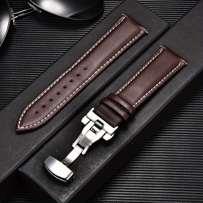 The perfect gift choice for men and women: Double Press Solid Butterfly Buckle PU Leather Strap in 18mm/20mm/22mm/24mm sizes.