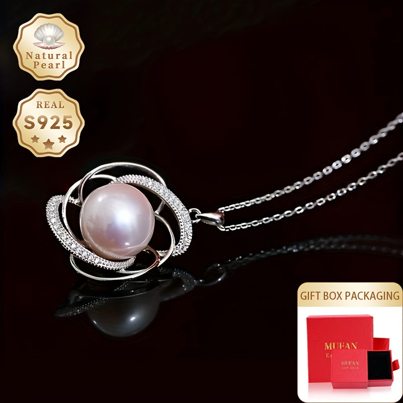 MUFAN Elegant Simple Style 925 Sterling Silver Freshwater Pearl Pendant Necklace featuring Natural June Birthstone. Perfect for daily wear and special occasions, comes in a lovely gift box. Brand Selection, 12-13mm size with Growth Marks and Shape and