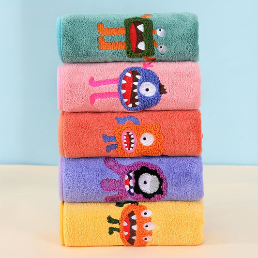 5 Cartoon Coral Fleece Hand Towels - Absorbent and Cozy for Bathroom Essentials.