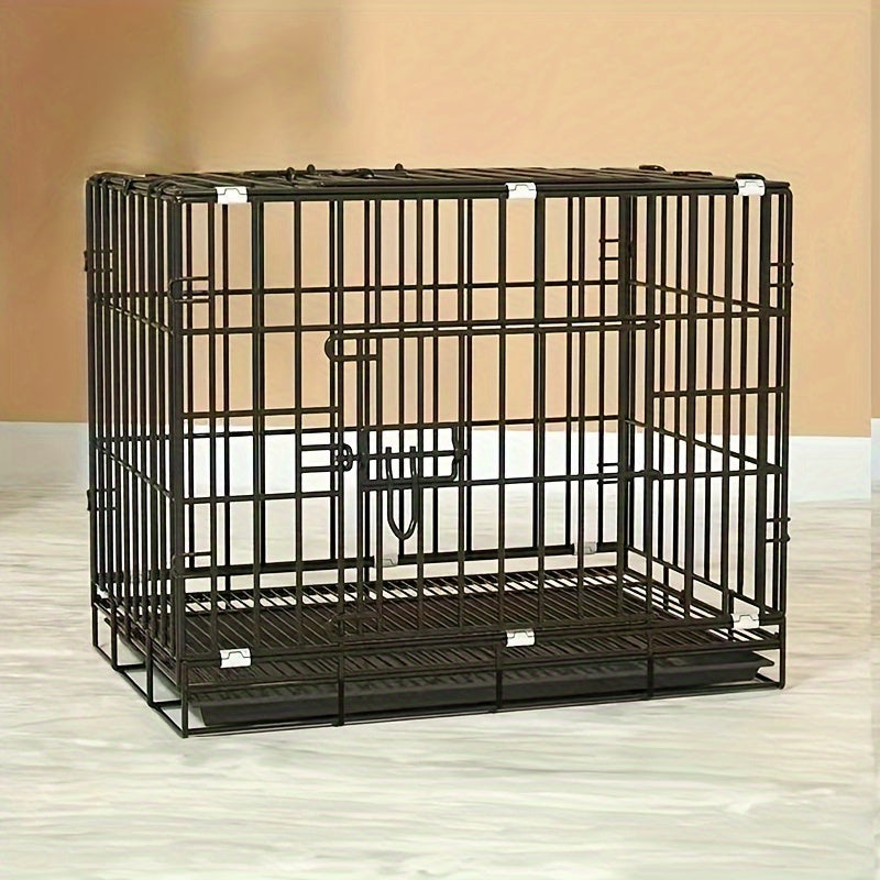 5-piece dog cage set includes feeder, tray, and mat. Foldable wire kennel for medium breeds, perfect for indoor use.