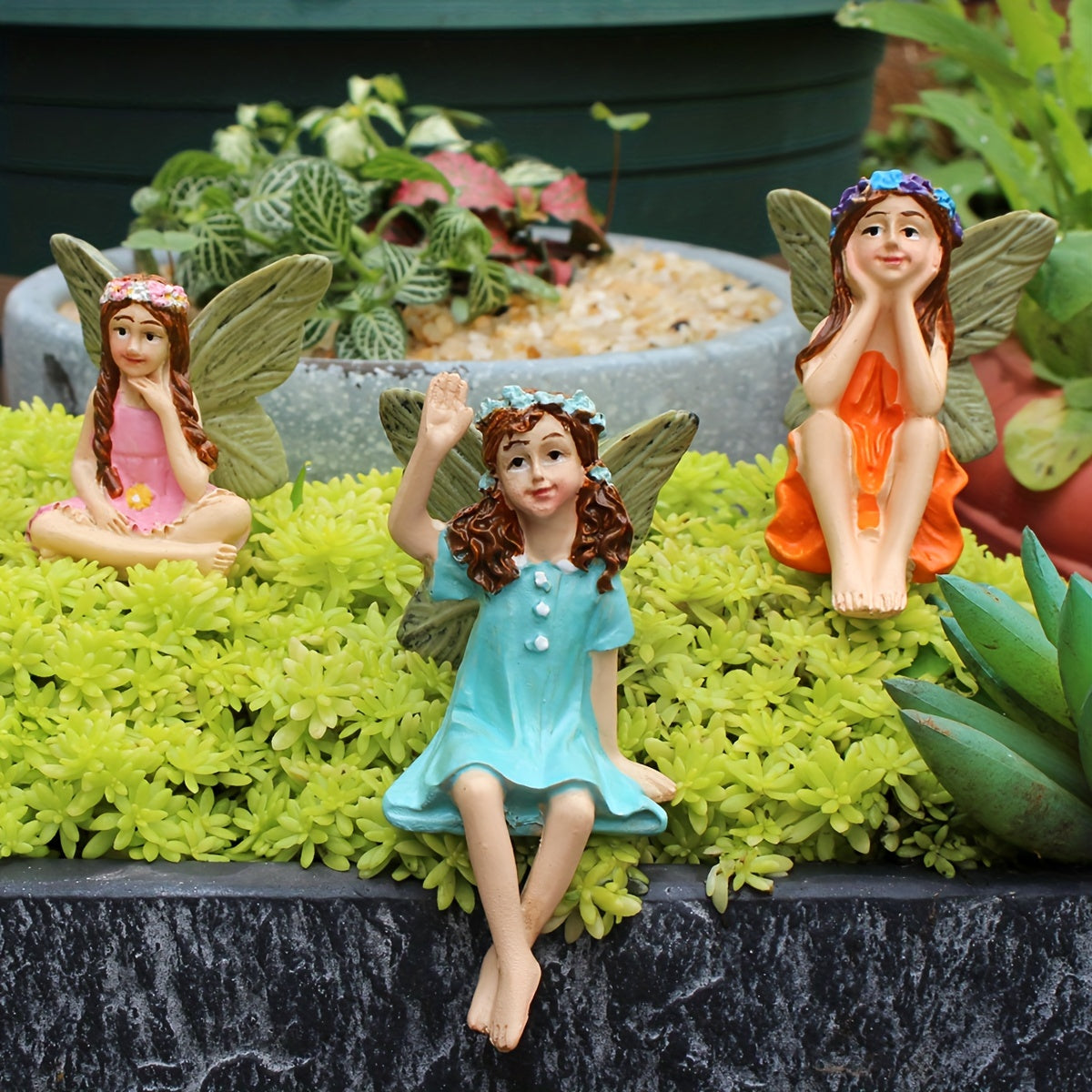 6 resin fairy statues for outdoor gardens, no power required.