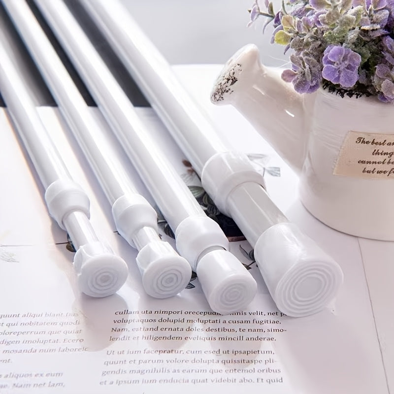 Versatile telescopic rod for easy installation in various places, ideal for door curtains, window curtains, wardrobe support, clothes drying, and adjustable use.