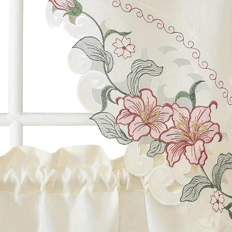 Enhance Your Home Decor with These Elegant 3-Piece Beige Floral Embroidered Polyester Window Curtains - Ideal for Bedroom, Living Room, Kitchen, and More!