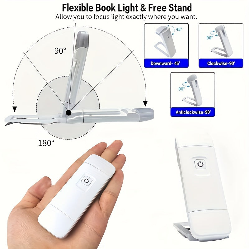 Rechargeable LED Book Light with 3 Brightness Levels, USB Charging and Push Button Control. Wall Mountable, Portable Reading Lamp for Bed, Car, Dorm. Lithium Battery Powered. Solid Color.