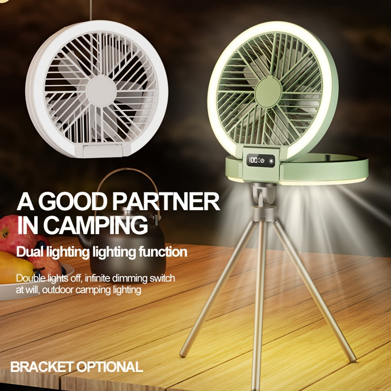 High-Performance Rechargeable Fan with LED Light - Portable, USB-Powered, Touch-Sensitive Control, Perfect for Desktop Use and Camping Outdoors