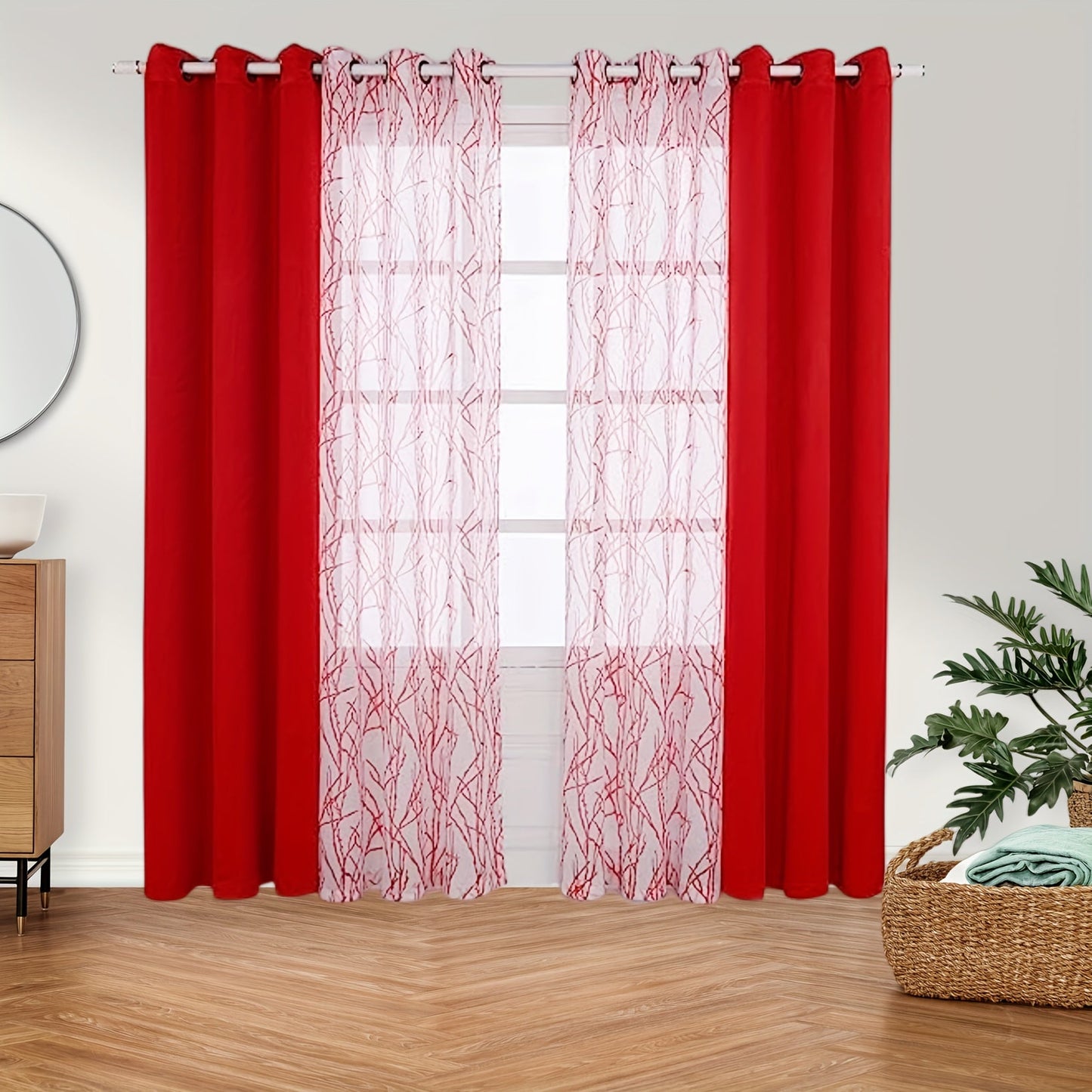 Pair of Curtains for Bedroom or Living Room - Includes 1 Sheer Branch Print Curtain and 1 Blackout Curtain, Grommet Style, 54x84 Inch Each, Dark Gray, Set of 2 Panels