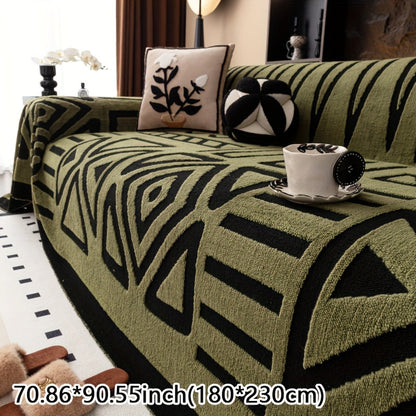 Modern Geometric Plush Sofa Cover in Black & White, All-Season, Dust-Proof, Pet-Friendly. Fits Single to Four-Seater Sofas. Machine Washable. Ideal for Living Room & Bedroom.