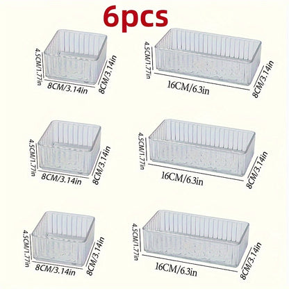 Clear plastic organizer set with customizable drawers for cosmetics and various storage needs, suitable for multiple spaces.