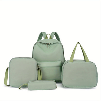 Set of 4 backpacks, cross body bag, handbag, and pen bag in classic solid colors. Suitable for both women and men for casual travel with large capacity. Ideal for schoolgirls and students