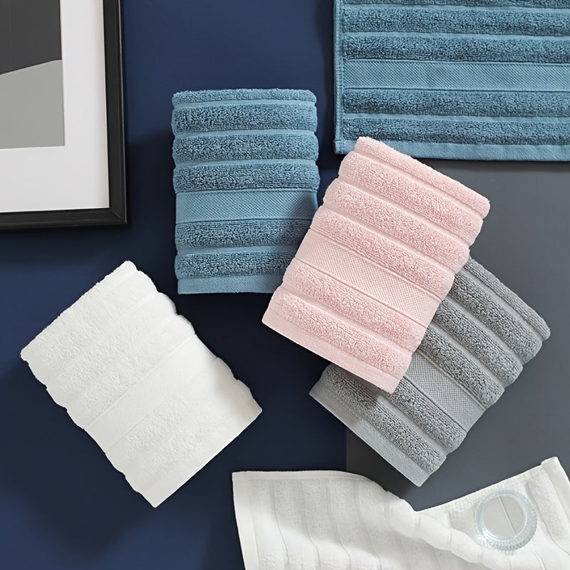 4-piece striped cotton washcloth set with strong water absorption, perfect for home bathroom use. Each cloth measures 35.0*35.0cm and can also be used as a small square towel or handkerchief.