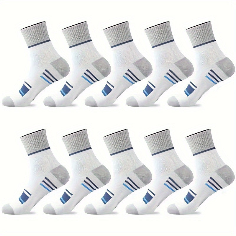 10 pairs of trendy color block crew socks for men, perfect for outdoor wear