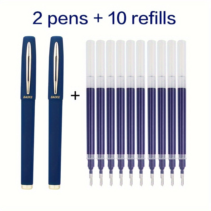 Set of 2 pens with 10 refill cartridges in black, blue, and red ink for writing, drawing, and calligraphy.