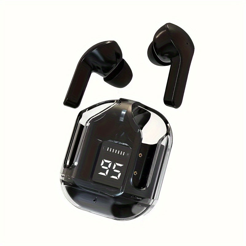 Compact and convenient transparent case wireless mini earbuds with LED display for on-the-go use.