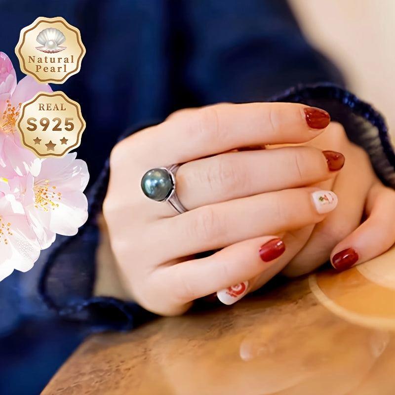 Unlock a truly special gift with this must-have item - a stunning Pearl Ring featuring a 10-11mm Round Deep Sea Tahitian Black Pearl set in S925 Silver. Each Women's Open Ring is unique, showcasing Haimou natural pearls with varying shapes and colors.