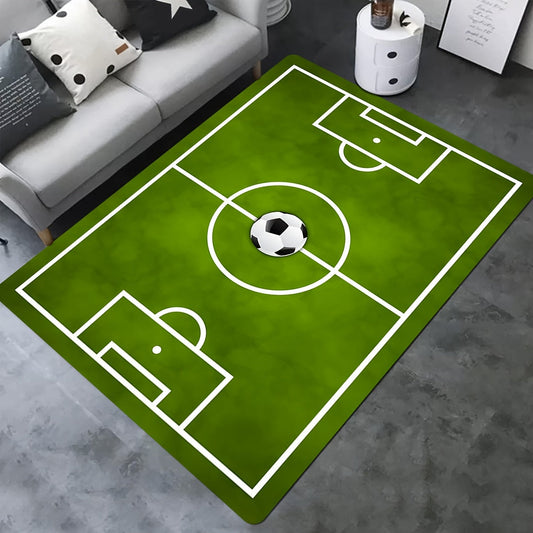 Add a vibrant touch to your home decor with this vibrant green soccer stadium design area mat. Made from soft, non-slip polyester, this stain-resistant rug is perfect for living rooms, doorways, hallways, and balconies. Bring a sporty vibe to your space