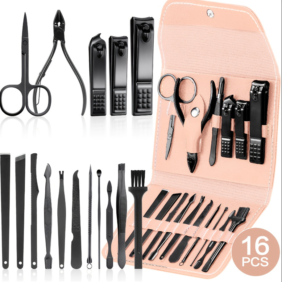 16/19pcs Stainless Steel Manicure Set for Men and Women's Travel.