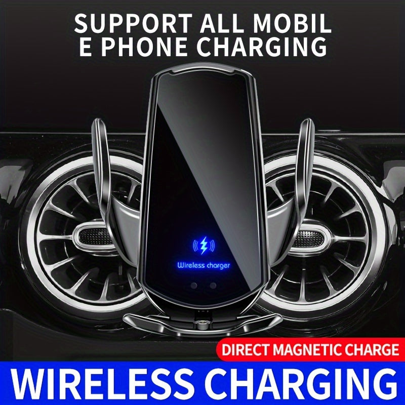 Alynic brand car wireless charger with magnetic auto car mount phone holder for fast charging iPhone and Samsung devices.