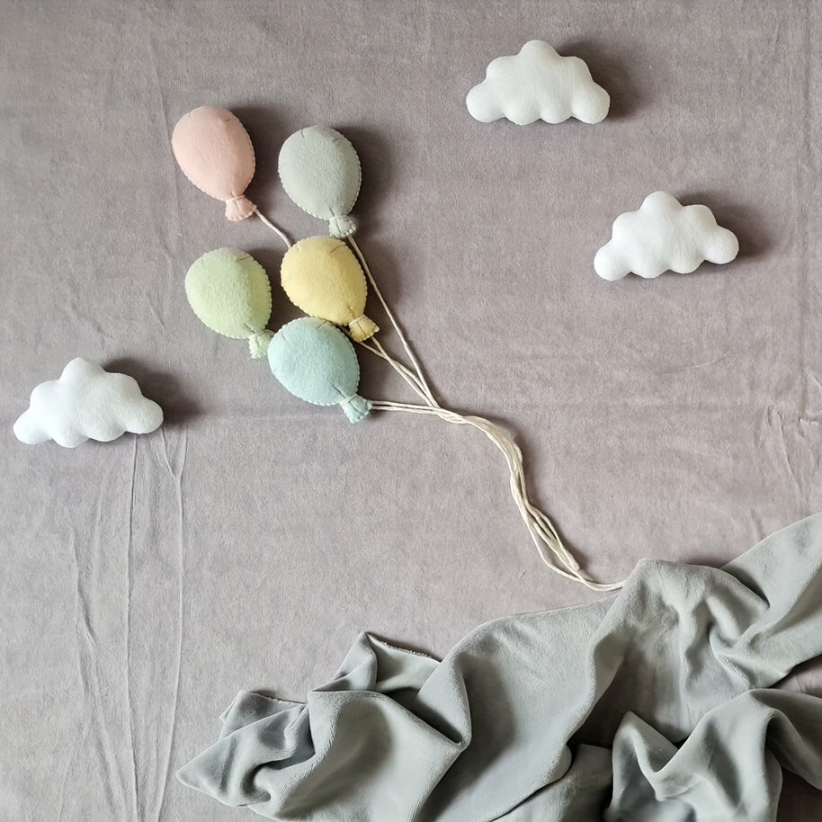 Newborn Photo Prop Set featuring Soft Felt Clouds and Balloons - Ideal for capturing Baby's First Photoshoot