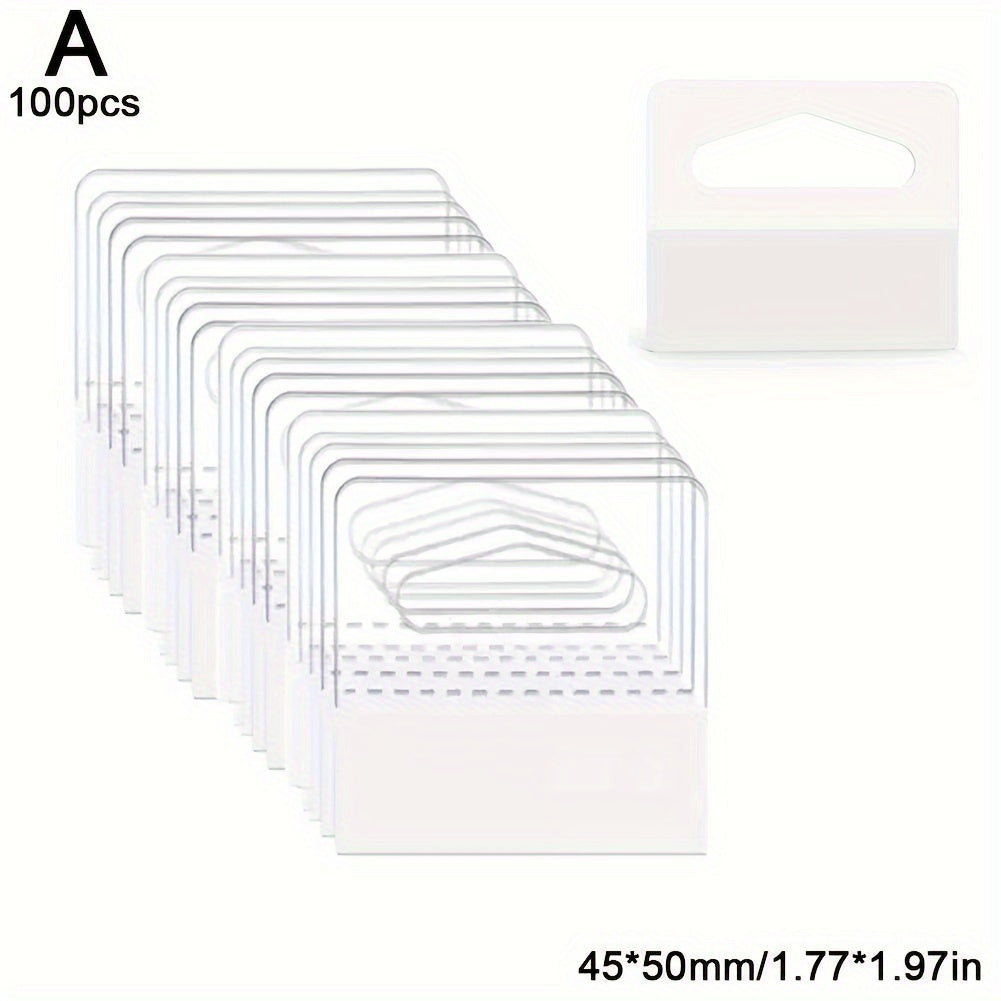 100 plastic adhesive hooks for hanging cards, pets, sheets, PVC, and airplane holes.