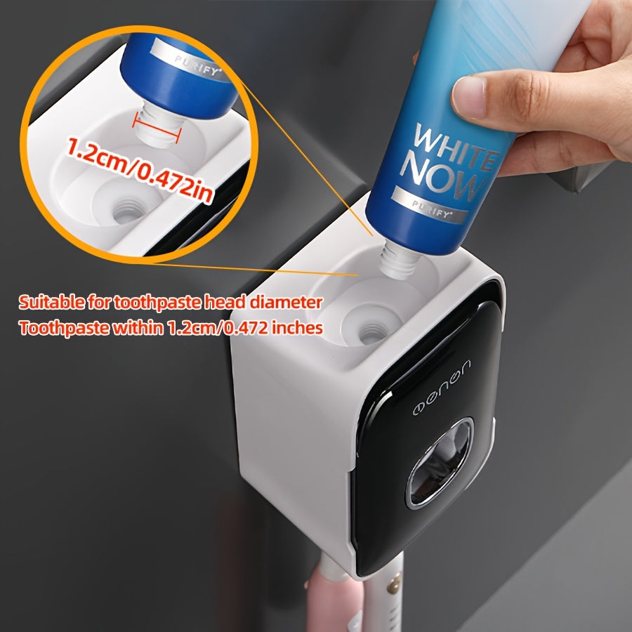 Wall-mounted Toothbrush Holder with Non-punching Installation, Mouthwash Cup, Toothbrush Cup, Bathroom Toothpaste Dispenser, and Tooth Mug Set.