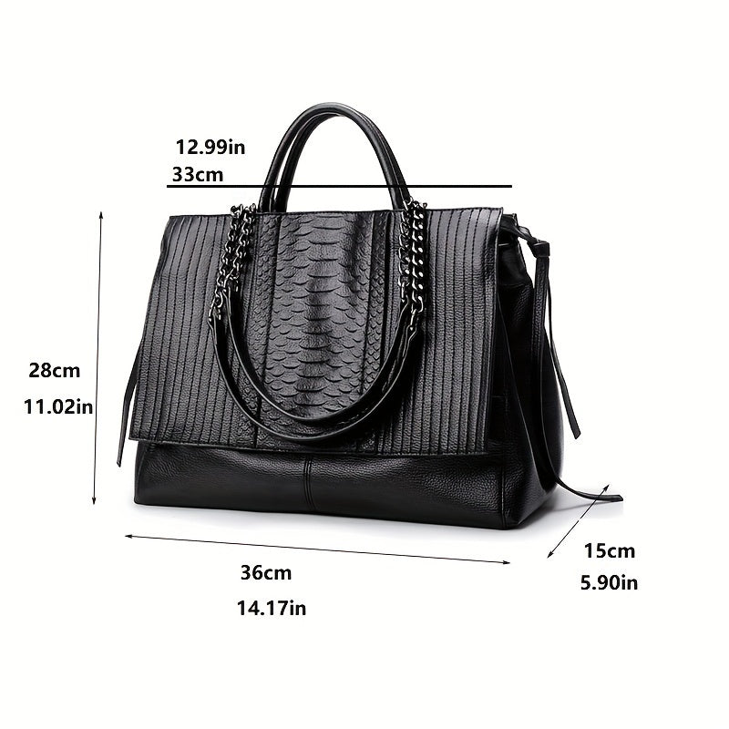 Luxurious black crocodile pattern tote bag for women with chain straps, detachable shoulder bag, and crossbody purse.