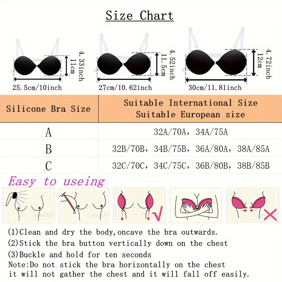 Silicone adhesive bra for seamless push-up lift, women's lingerie accessory.