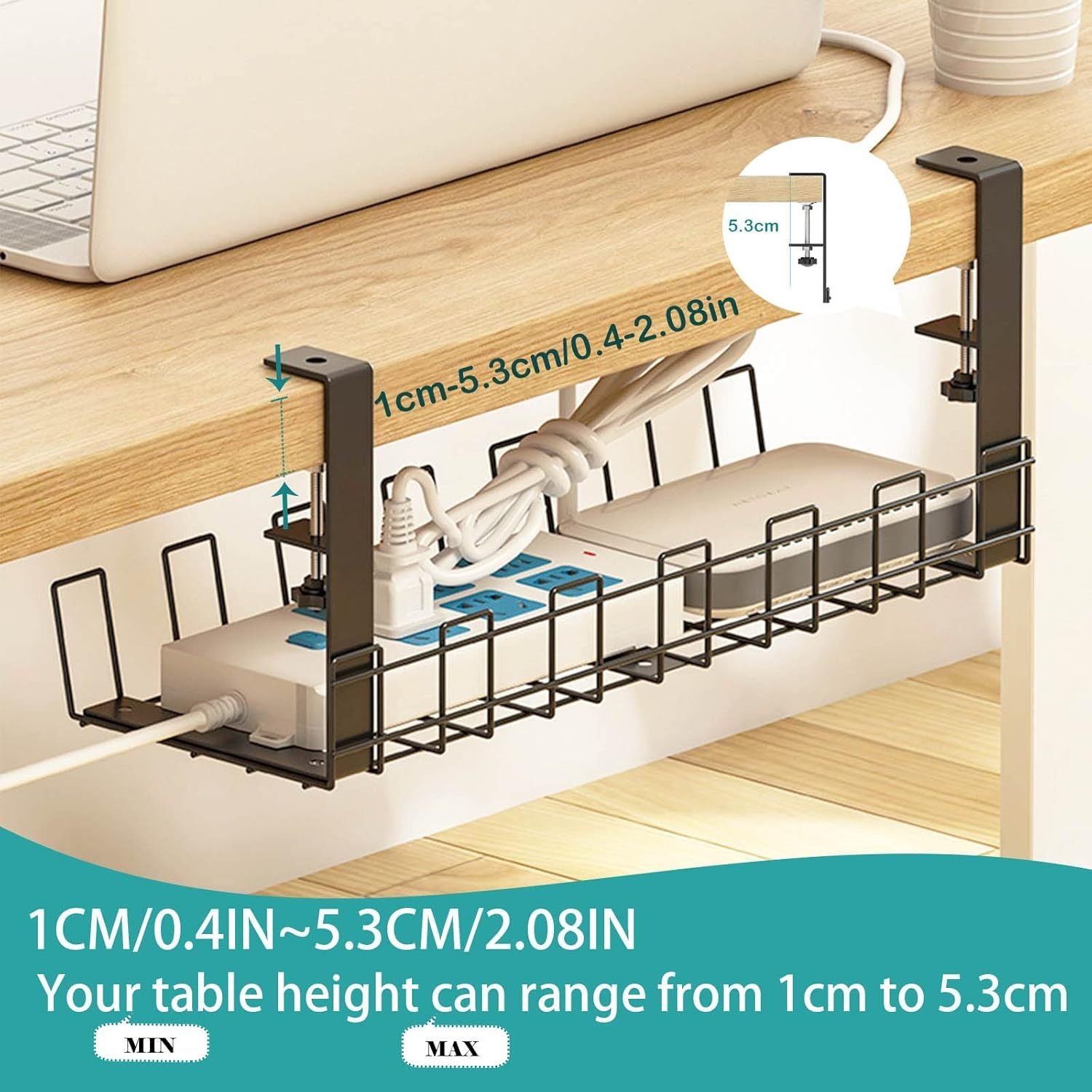 No drilling necessary for this set of 1/2 cable management trays designed to organize wires under your desk. Made of sturdy metal, these trays can be used in both office and home standing desks.