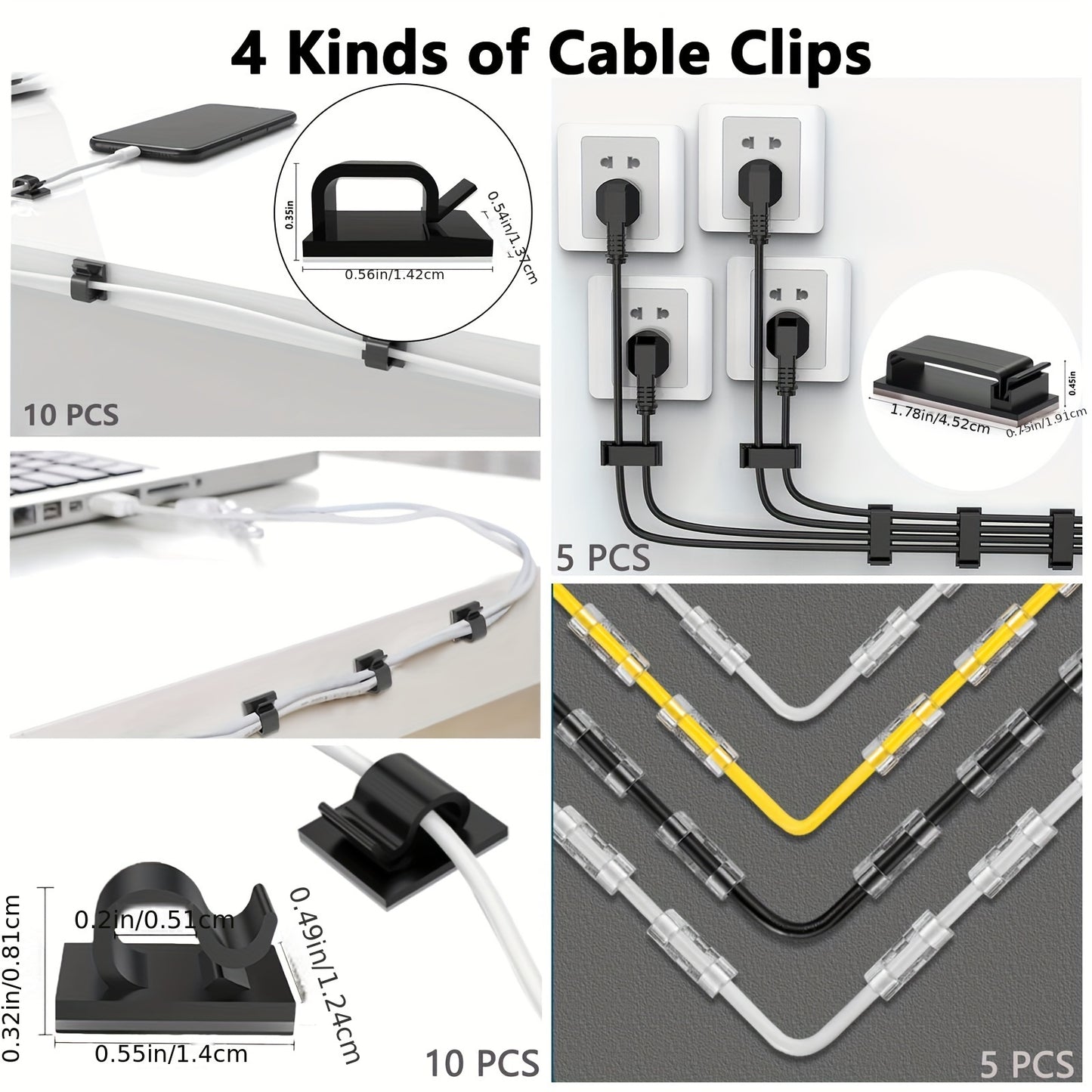 302 piece cable management kit includes cable sleeves, clips, holders, organizer straps, fastening ties, zip tie mounts for under desk organization in black.