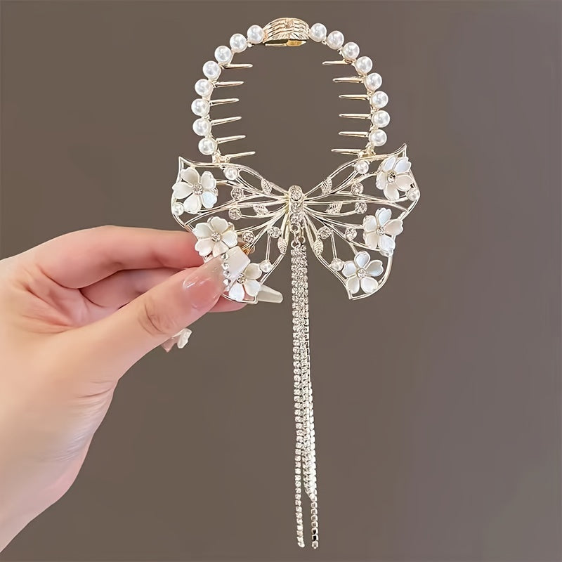 1pc Elegant Flower & Butterfly Tassels Hair Clip, Ideal for Party Holiday Hair Styling, Perfect Gift for Girls