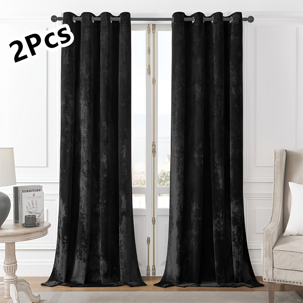 Pair of 2 crushed velvet curtains with heat and sound insulation, ideal for living room, bedroom, and office.