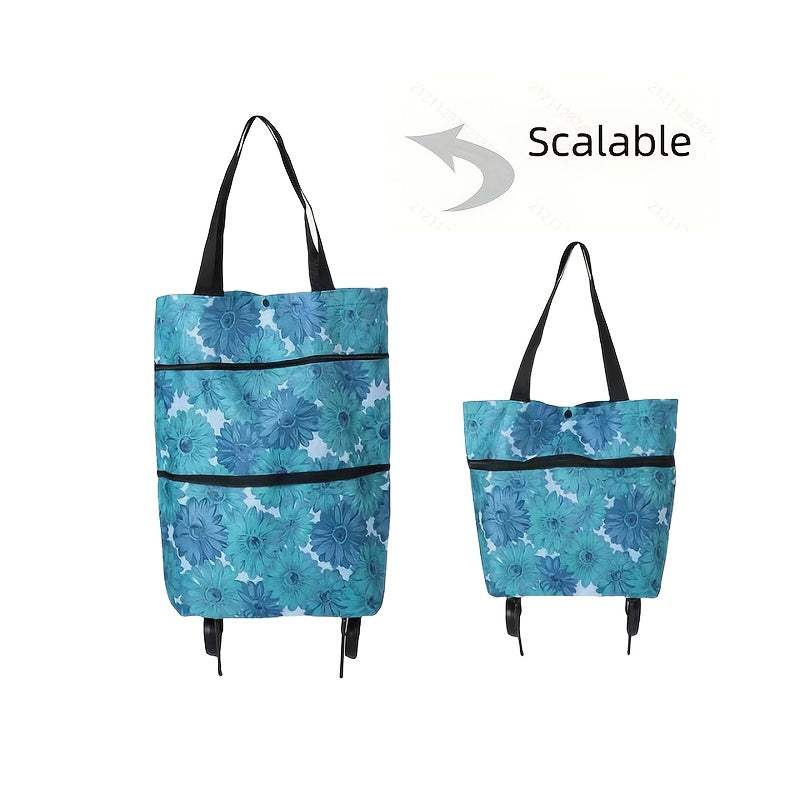 Portable Shopping Bag with Wheels, Large Capacity and Zipper Closure