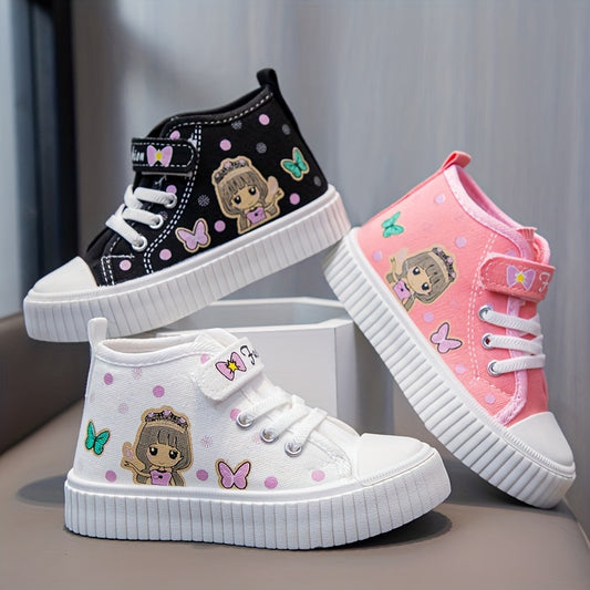 Girls' butterfly print shoes with cute cartoon design, non-slip, perfect for daily and casual wear.